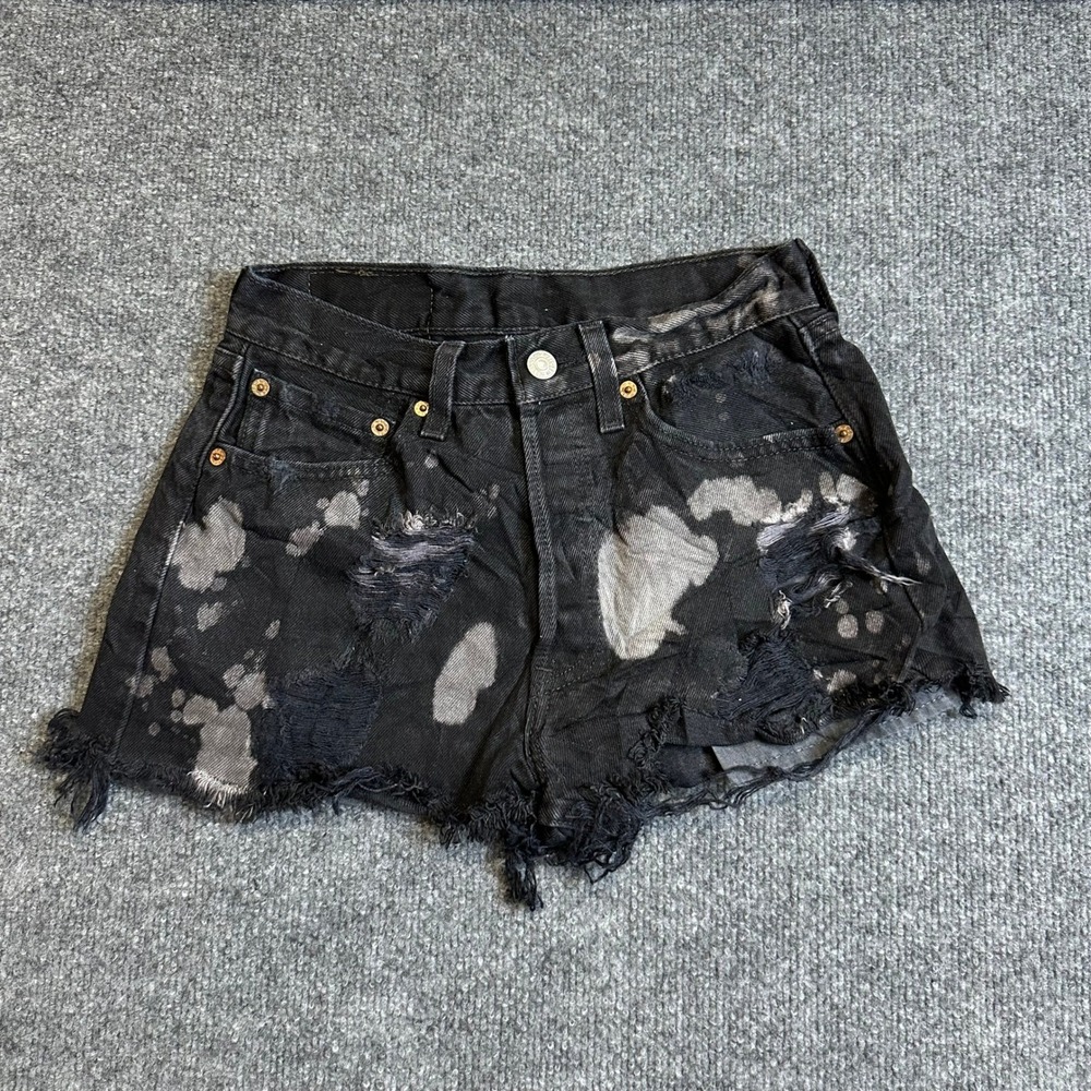 Levi's Denim Shorts Womens 27 Black Bleached Distressed 501 USA Vintage Custom